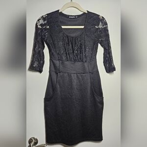 Mesmerized Black Dress w/pockets, lace on top & sleeves NWOT